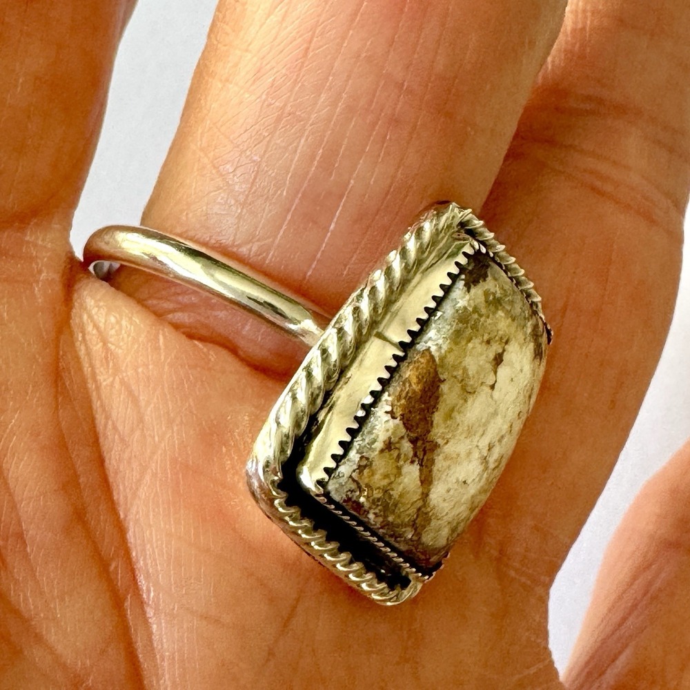 Navajo Wild Horse Ring Sz 11 Rectangle Native American Sterling USA Sawtooth - Picture 5 of 9